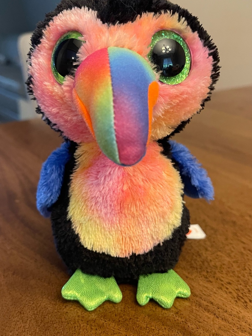 Ty Rainbow Toucan Plush - Multicolor Beak with Blue Wings